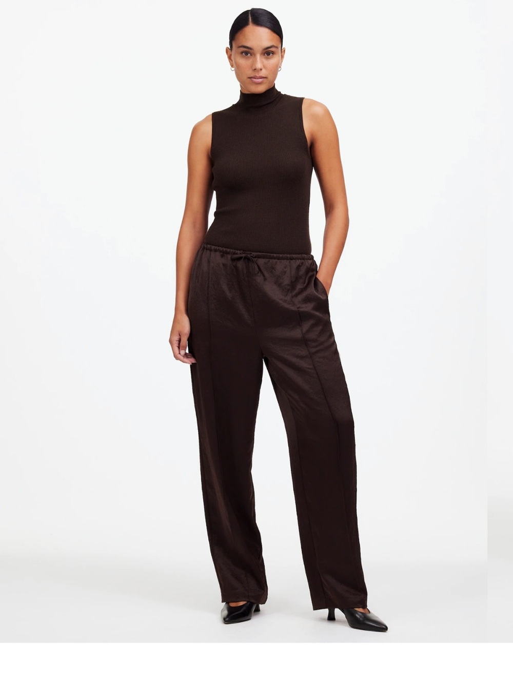 Madewell Satin Wide-Leg Pants in Dark Brown